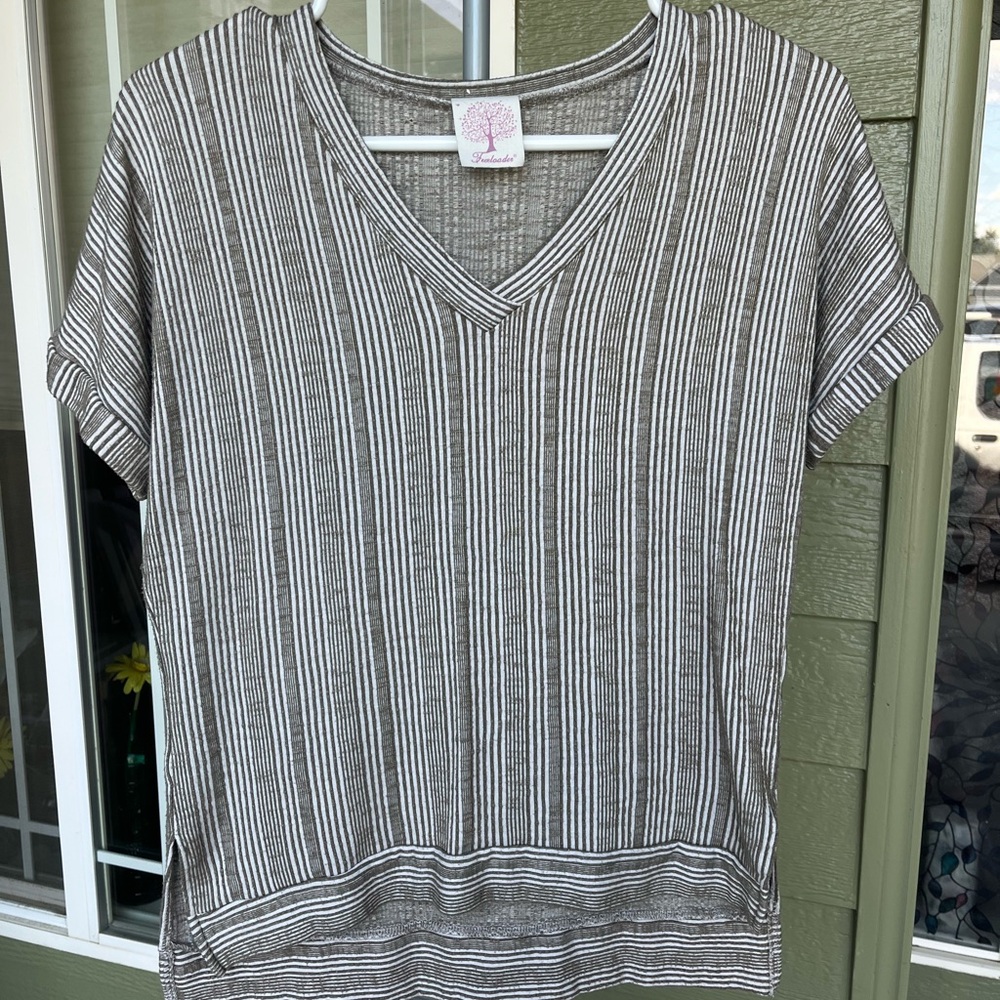 Freeloader Green and White Ribbed Relaxed Short Sleeve Tee